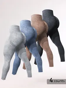 WAKYME Women's High Waist Acid Washed Butt-lifting Leggings Side-Ribbed Design Stretchy Fabric Acid Washed Fabric High Waist Leggings Womenswear Bottom Activewear 4Multicolor Basic Minimalist Sportswear