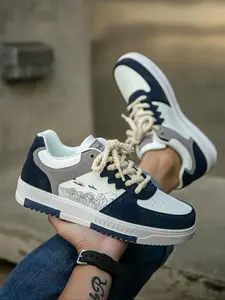 Men's Colorblock Patchwork Design Lace Up Low Top Sneakers, casual trainers, All Season Sneakers, Casual Comfortable Green Sports Shoes for Outdoor Hiking, All-match Athletic Sneakers for Daily Wear Jogging Training Lace