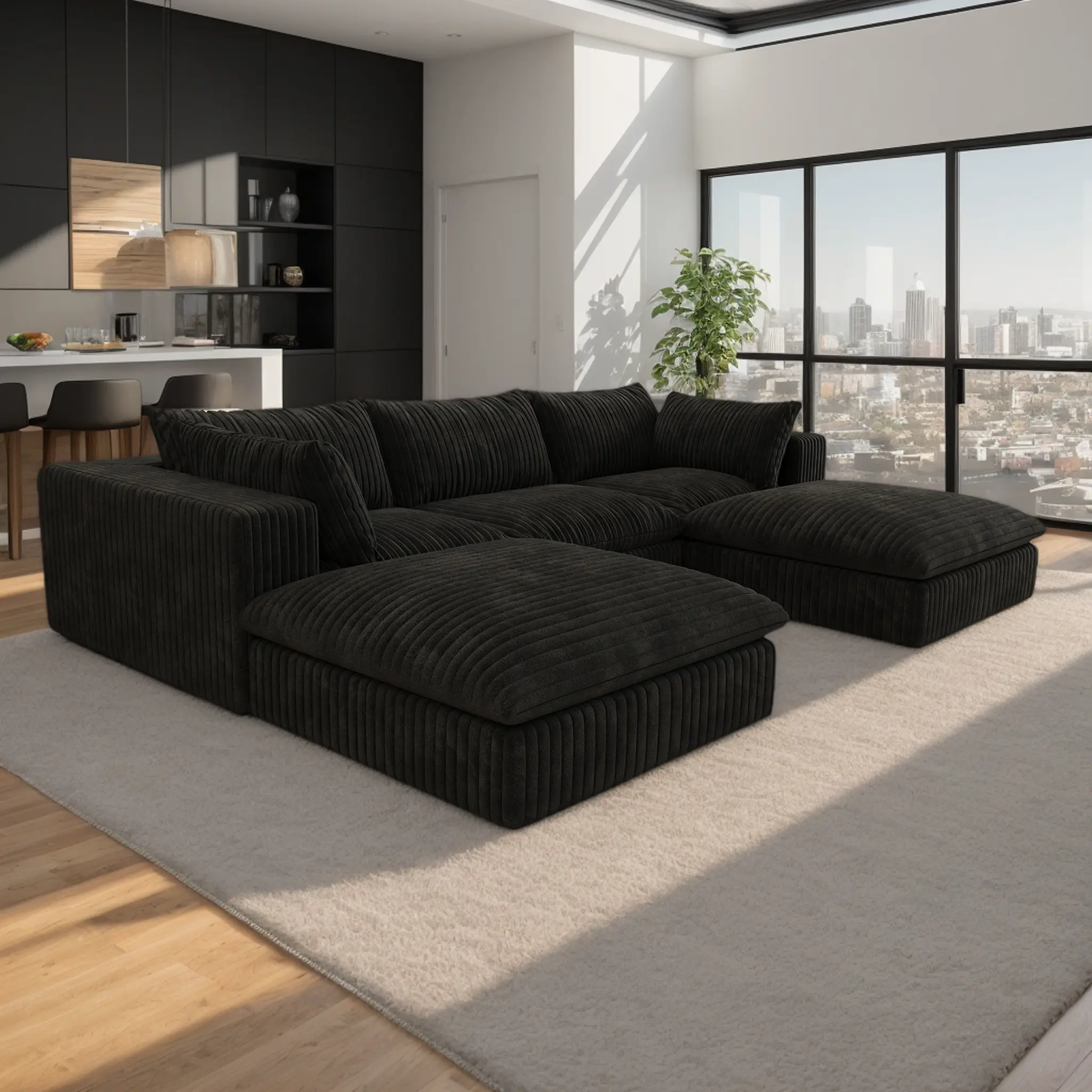 Eyisean 118.2" Oversized Plush Corduroy 3-Seater Boneless Cloud Couch - Modern U/L-Shape Modular 3-Piece Sectional with 2 Ottomans, 2 Arm Pillows, No Assembly, Cloud-Soft Foam, 72h Full Rebound, Sohochic Indoor Living Room Furniture,familyfun