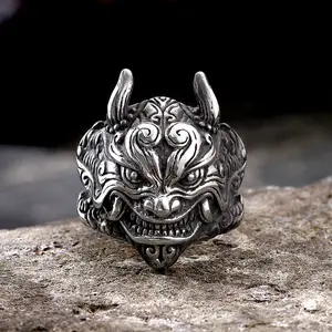 GTHIC Japanese Demon Oni Stainless Steel Ring Punk Personalized Jewelry for Men Women Daily Wear