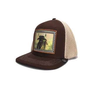 Vaquero Signature - Unisex Original Adjustable Snapback Trucker Hats Beige & Brown Cow Hat
