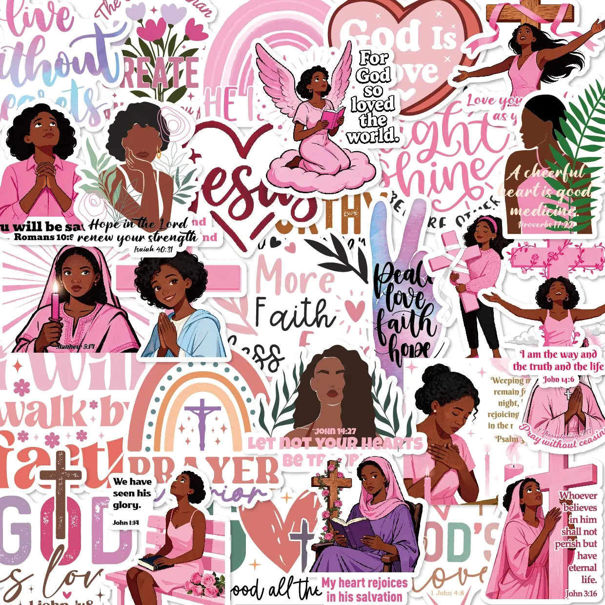 50PCS Black Girls Stickers Jesus Phrase Stickers DIY Decoration For Junk Journal Water Bottle Laptop Phone Art Craft Supplies