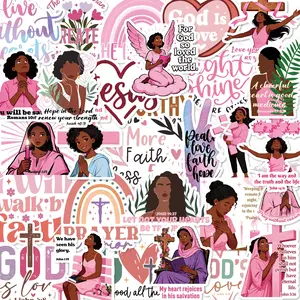 50PCS Black Girls Stickers Jesus Phrase Stickers DIY Decoration For Junk Journal Water Bottle Laptop Phone Art Craft Supplies