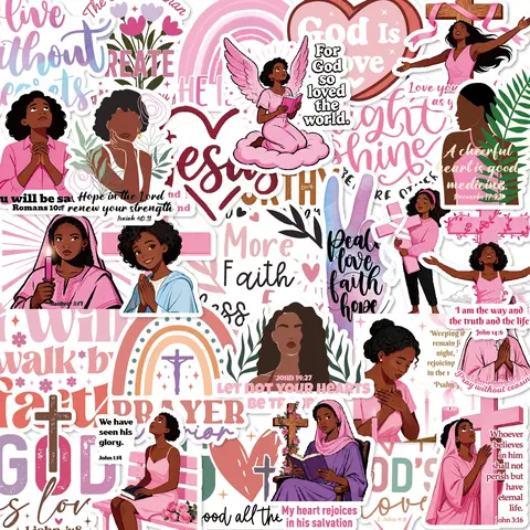 50PCS Black Girls Stickers Jesus Phrase Stickers DIY Decoration For Junk Journal Water Bottle Laptop Phone Art Craft Supplies