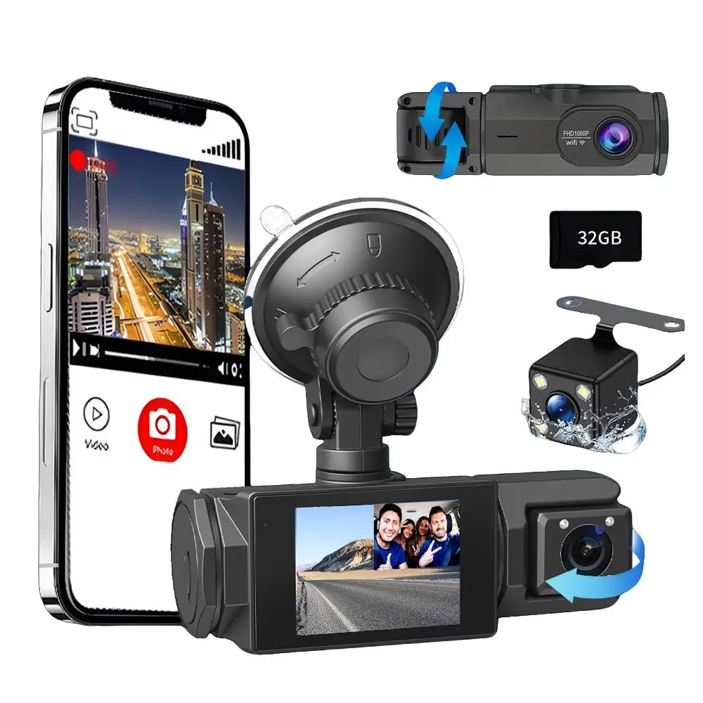 Car DVR, 1080P Car DVR with 32GB Memory Card & Rear Camera, WiFi Connection & APP Control Night-Vision Sensor Video Dashcam for Cars, Automotive Vehic