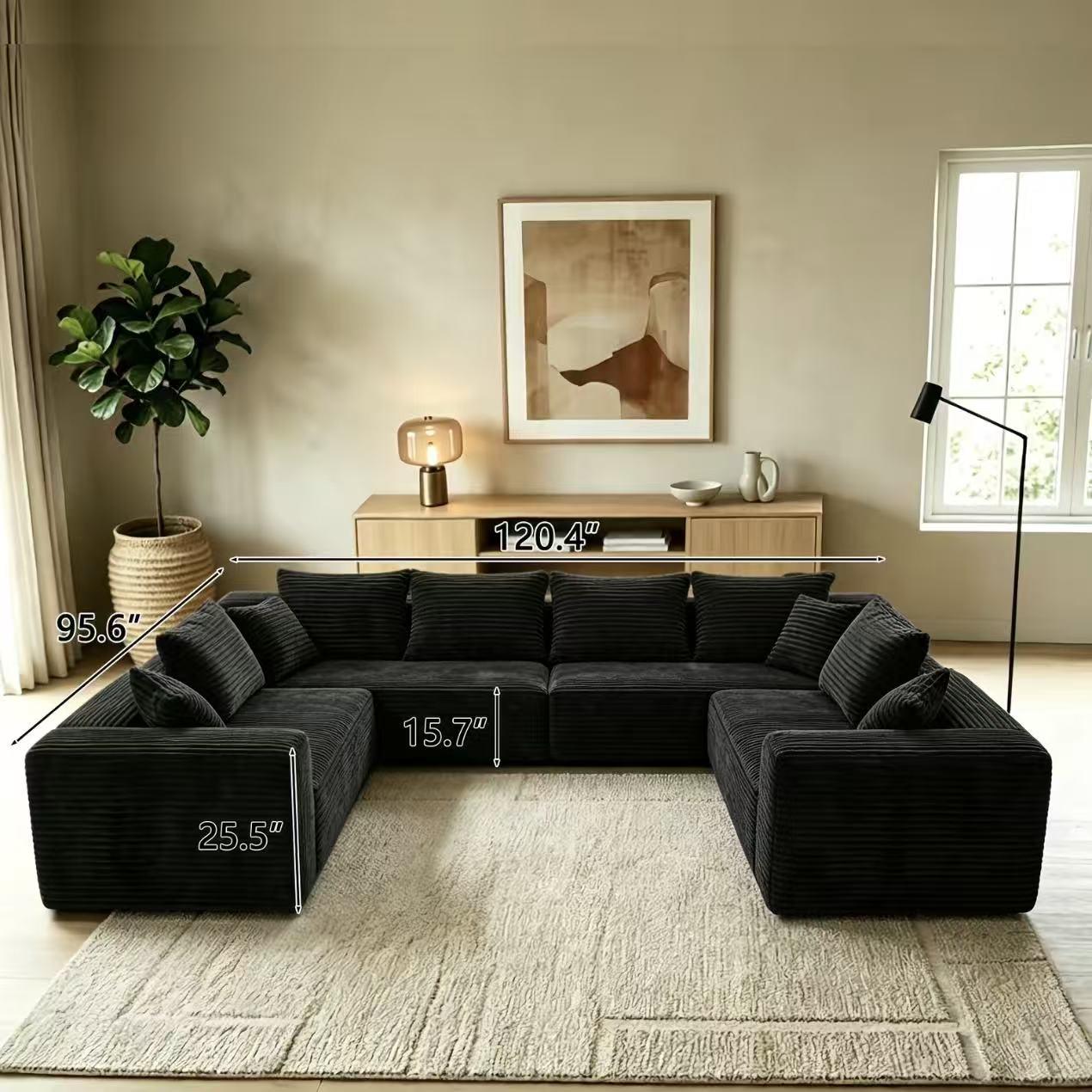 120'' Oversized U-Shaped Modular Cloud Sofa, 8 Seater Boneless Sectional Couch with Chaise Lounge, 4-in-1 Free Combination Deep Seat Corner Sofa, No Assembly for Living Room
