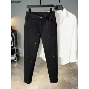 2026 New Men's Black Jeans Fashion Full Star Diamond Embellished Design Korean Style Denim Casual Trousers Men Pants Streetwear