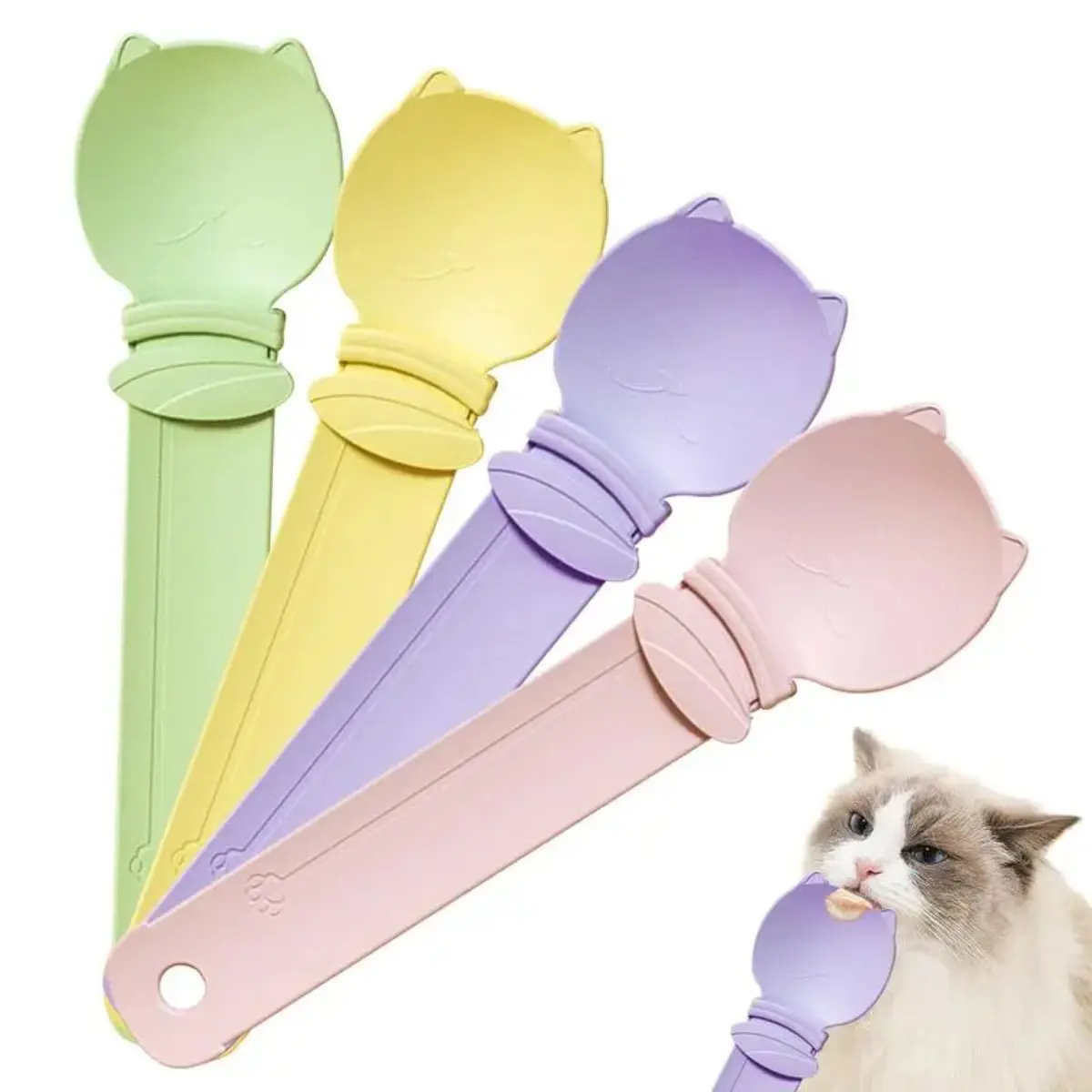 4-Pieces Durable Plastic Extra-Length Long Handle Spoon Form Storage Feeders, Sports & Outdoor Accessories with Comfortable Grip for Wet Food & Puree Tube Dispensing, Easy Dispense Feeding Aid
