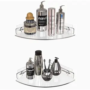 Wall-Mounted Corner Shower Caddy - Stylish Acrylic Shelves - Space-Saving Storage Solution for Bathroom, Kitchen, and Living Room - No Drilling Needed - 10.56" Dx11.43 Wx2.05 H