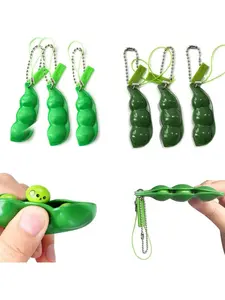 Creative Stress Relief Pea Set, 4pcs Random Colors, Squeeze Bean Hanging Toy, Cute Cartoon Pea Pendant, Fun Creative Squeeze Toy