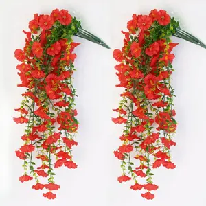 Plastic Fake Hanging Vine Outdoor Garden Window Basket Decor, Realistic Eucalyptus Morning Glory, Easy Install, No Maintenance, Wedding Home Office