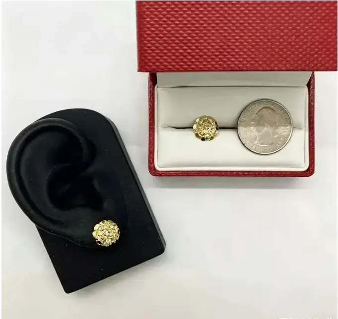 14K Gold-Plated Cookie Nugget with Cubic Zirconia, Textured Hip Hop for Men and Hypoallergenic Surgical piercing disc Magnetic Stainless spicy Taper Plug Stretching Kit 4th july screw back pierced princess thick Clip-On Earbud rook men's acces cry e earri