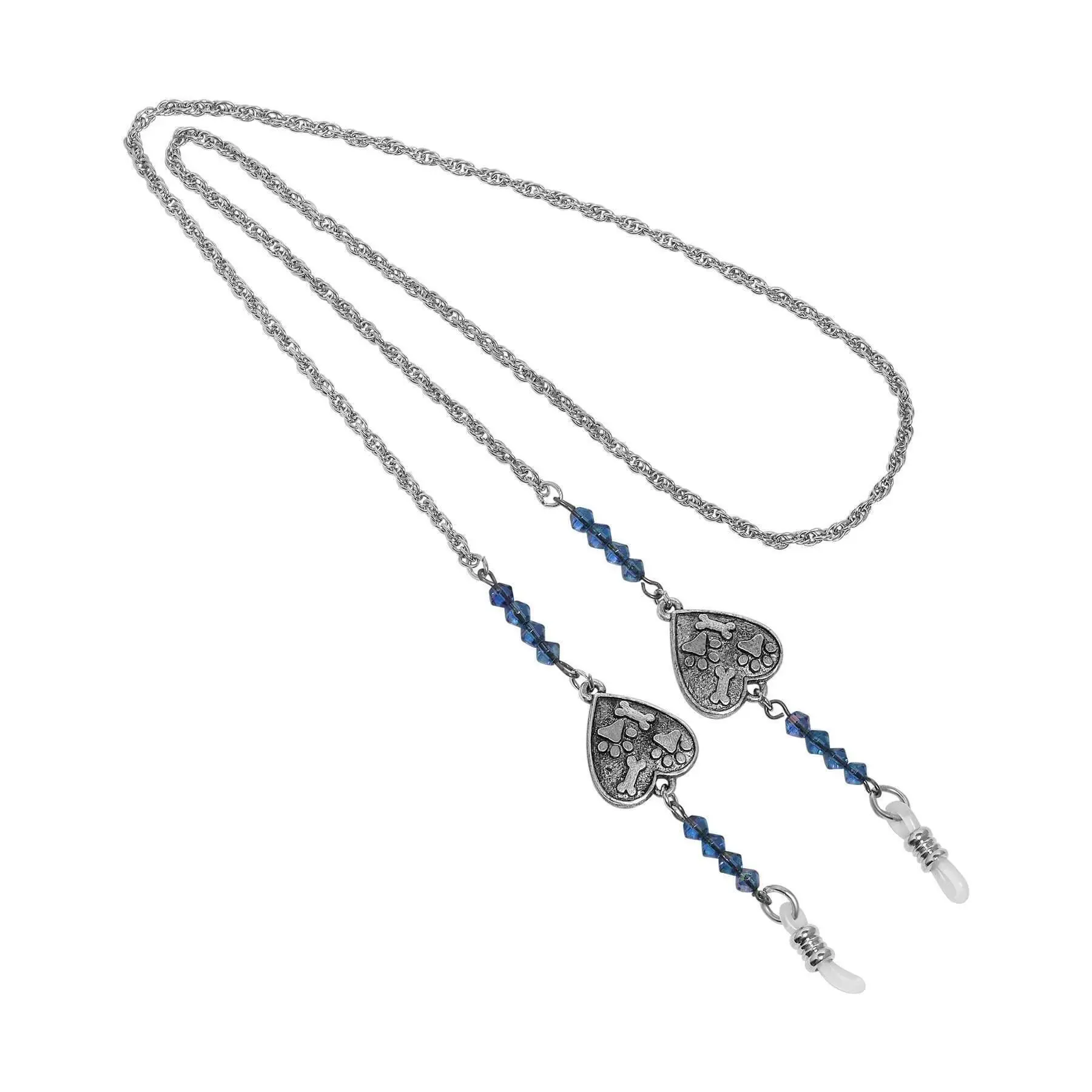 Sapphire Blue Heart Paw & Bones Eyeglass Holder Chain Necklace 26"
