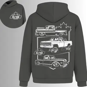 C/10 Club Canada Chevy C10 Hoodie, 2 Sides, Bagged Lifted Classic Truck Hooded Sweatshirt