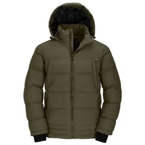 Men's Puffer Coat Insulated Windproof Quilted Jacket With Fixed Hood Fabric Hoodie