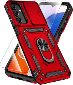Samsung Galaxy A16 5G Case with HD Screen Protector, Slide Camera Cover & Kickstand, Military-Grade Shockproof Rugged Phone Case, Anti-Drop Protective Cover for Samsung A16, Red