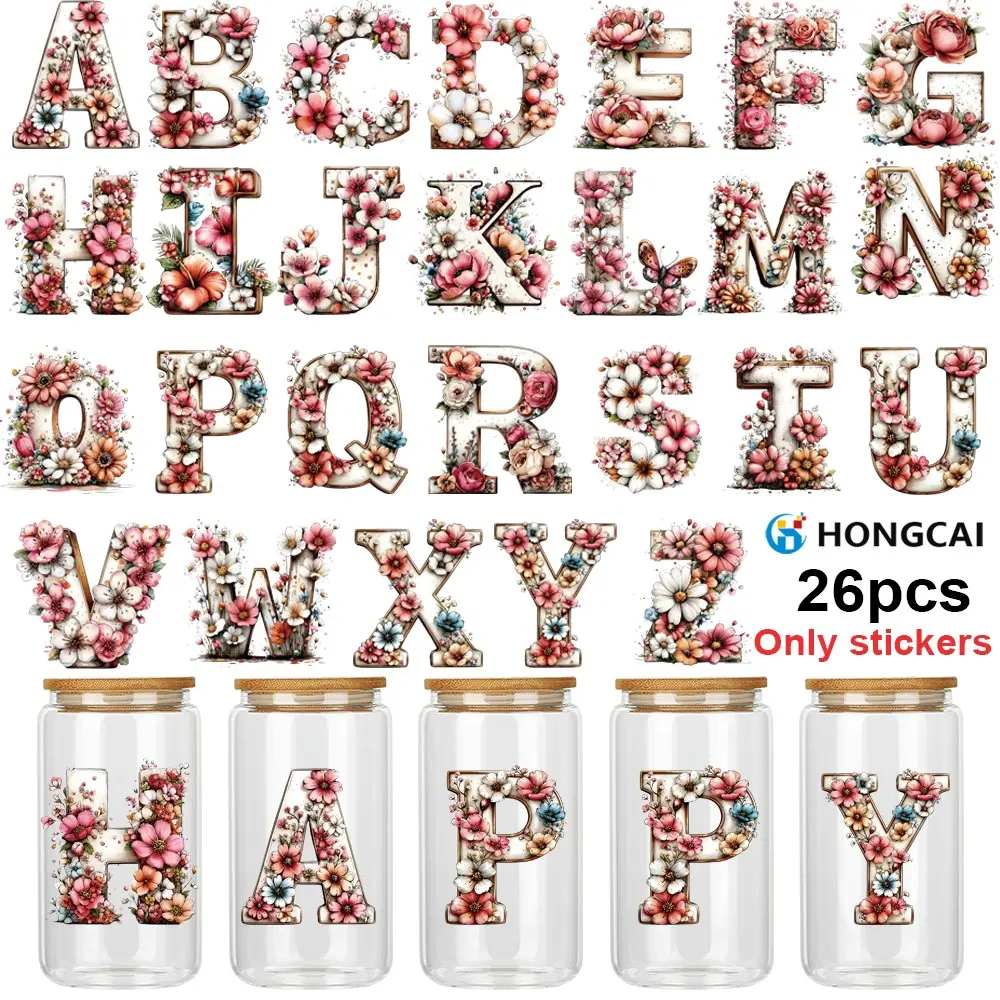 Spring Floral Letter Transfer Stickers, Decorative Stickers, 26 Designs, DIY Decals for Handmade Crafts, Journals, Glass Cups, Coffee Mugs, Bottles, Vases, Laptops, Phone Cases, Home Decor, Sticker Packs