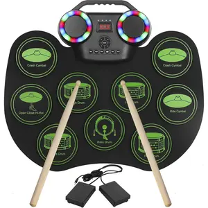 Drum E-Drum Kit,  Portable Roll Up Digital Drum with 9 Pads, MIDI, DTC, Built-in Dual Speakers, Rechargeable 2000 mAh Li- , Ideal for Beginners &  Enthusiasts