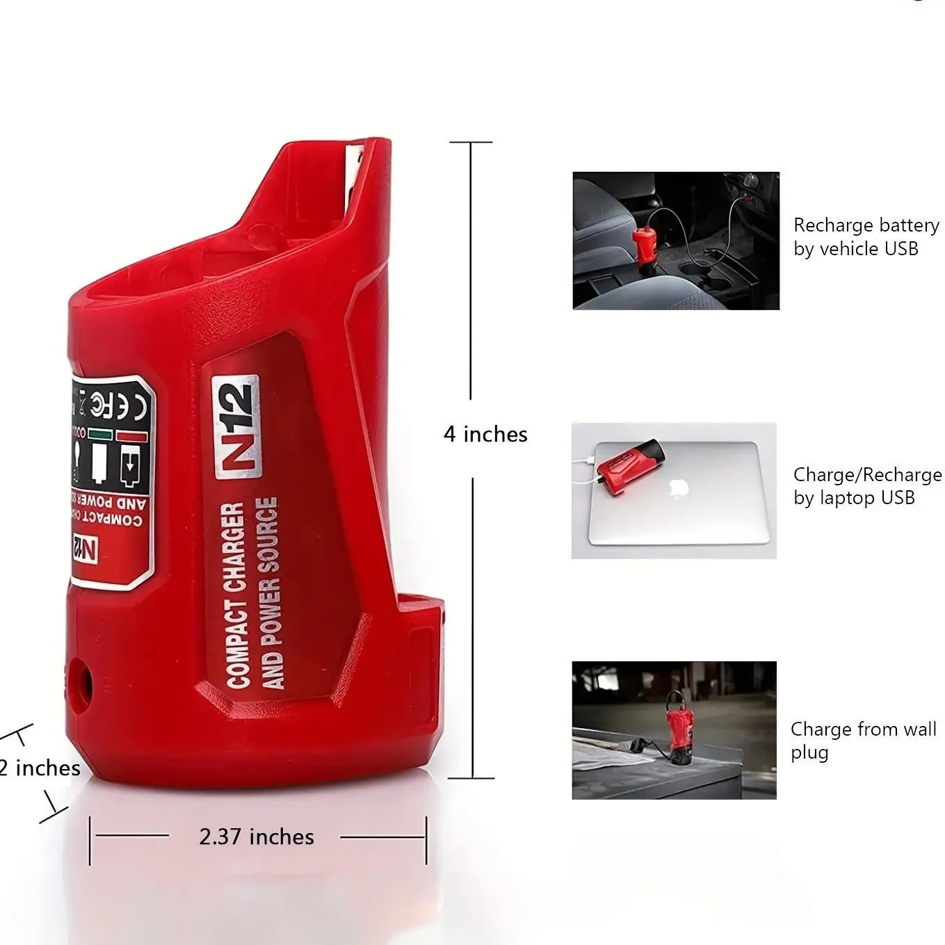 for M12 Portable Power Source & Charger Compatible with Milwaukee forM12 Lithium Battery, Replace OEM 48-59-1201 49-24-2310, 12V Power Adapter for Milwaukee M12 Heated Jacket Winter Gear Red Charging Station Simultaneous Charging