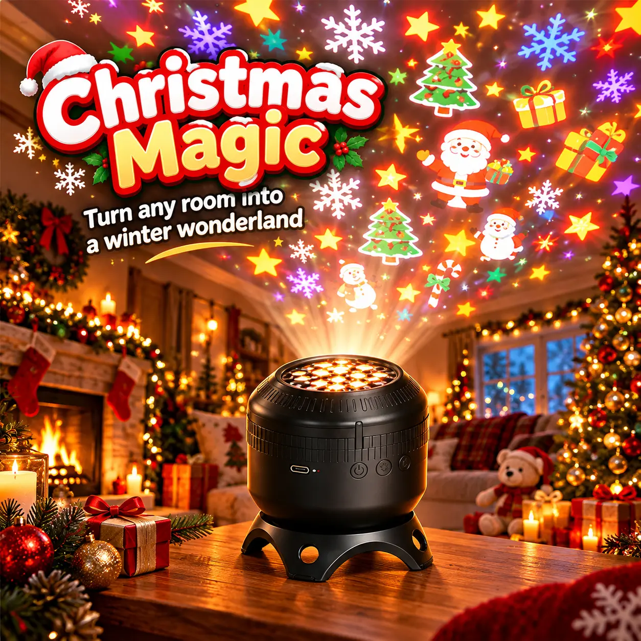 Halloween Christmas Projector Light, 8 Replaceable Projection Film Themes, Decorative LED Night Light for Bedroom Ceiling, Holiday Party Decorations, Seasonal Room Decor