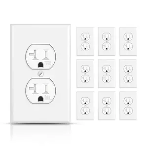 10 Pack Duplex Receptacle Outlets, Tamper-Resistant Electrical Sockets, 20A 125V, Power Outlets for Residential and Commercial Use, Self-Grounding, Wall Plate Include, UL Listed, White