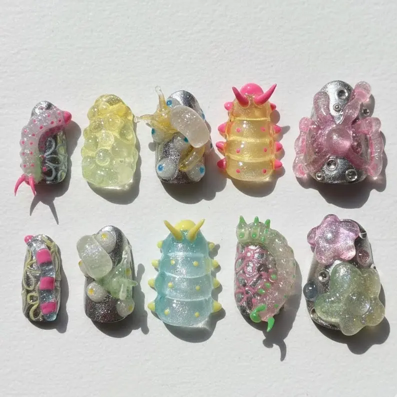 3D Fantasy Creature Press On Nails Animal Kawaii Monster Slime Nail Art