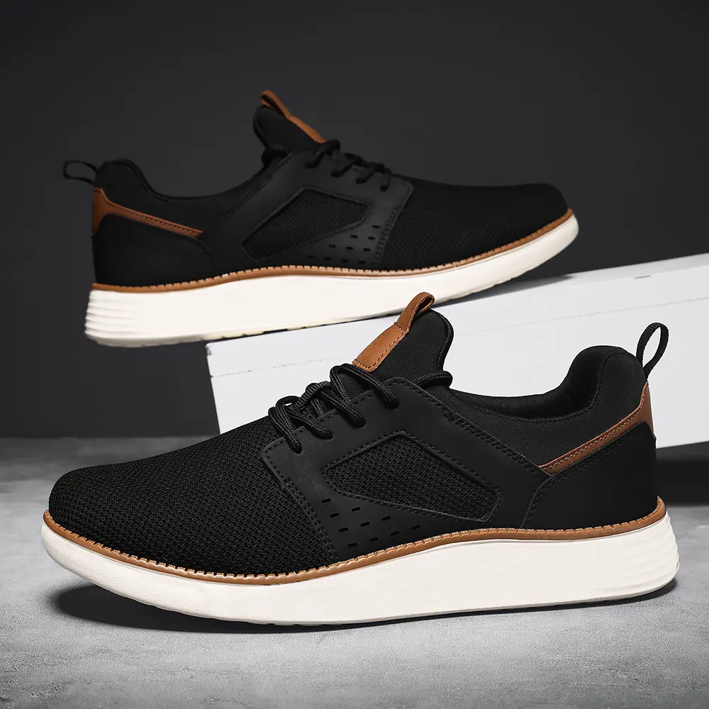 Men's Casual Walking Shoes, Oxford Style Leather and Mesh Sneakers, Lightweight Breathable Trainer for Business, Footwear, Casual Trainers, Fashion Casual Trainers