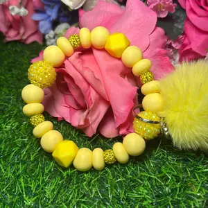 Sunshine wristlet Keychain color scheme  yellow and  bling beads circled with wire