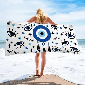 Evil Eye Pattern Beach Towel, 1 Count Colorful Soft Breathable Towel, Travel Holiday Essential Gift Swimming Pool Towel, Camping Adult Women Men Beach Necessities Holiday Gift