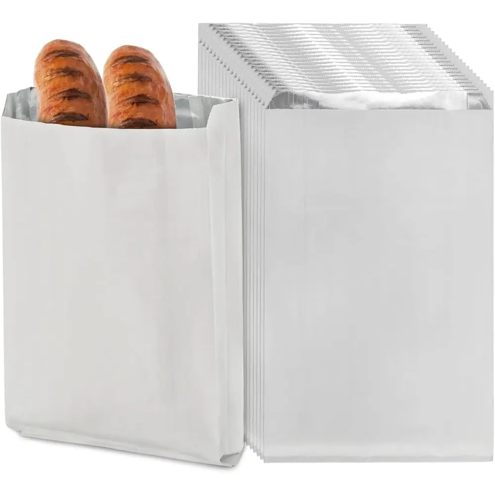 Foil Hamburger Wrappers Pack, 4 LB Aluminum Foil Sandwich Wrap Sleeves, Grease-Resistant Paper Foil Hot Dog Bags for Fast Food, Food Truck, Serving, BBQ, 6.3" x 1.5" x 10"