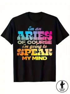 Funny Aries Zodiac T-Shirt for Men & Women - Heavyweight 180gsm (or 220G) Cotton Crew Neck Tee with "Of Course I Speak My Mind - I'm An Aries" Slogan - Bold Astrology Shirt for Aries Birthday Gift, Casual Wear (S-XXXL)