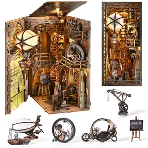 DIY Book Nook Kit,DIY 3D Wooden Puzzle Bookend Booknook Miniature Doullhouse Kit for Bookshelf Decoration DIY Model Insert Alley Book Nook Kits for Adults and Teens[Uncle Peter's Warehouse]
