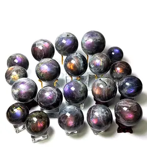 1 count Hot Sale Natural Crystal labradorite purple flash high quality purple labradorite Sphere For fengshui about 300-350g