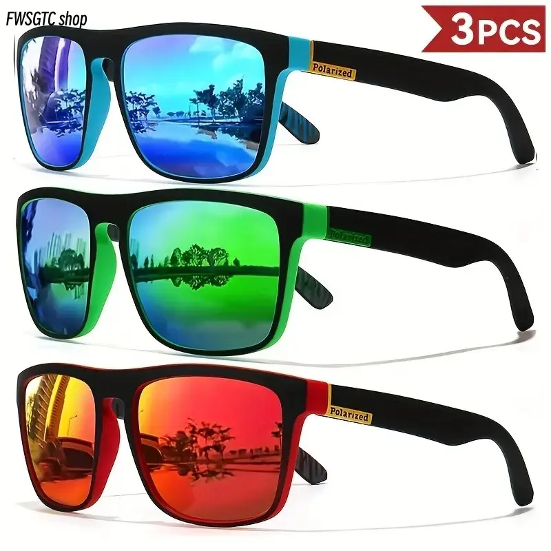3-Pack Vintage Square Polarized Sunglasses for Men & Women, Luxury Fashion Designer Style, UV400 Protection Eyewear Ideal for Driving & Fishing