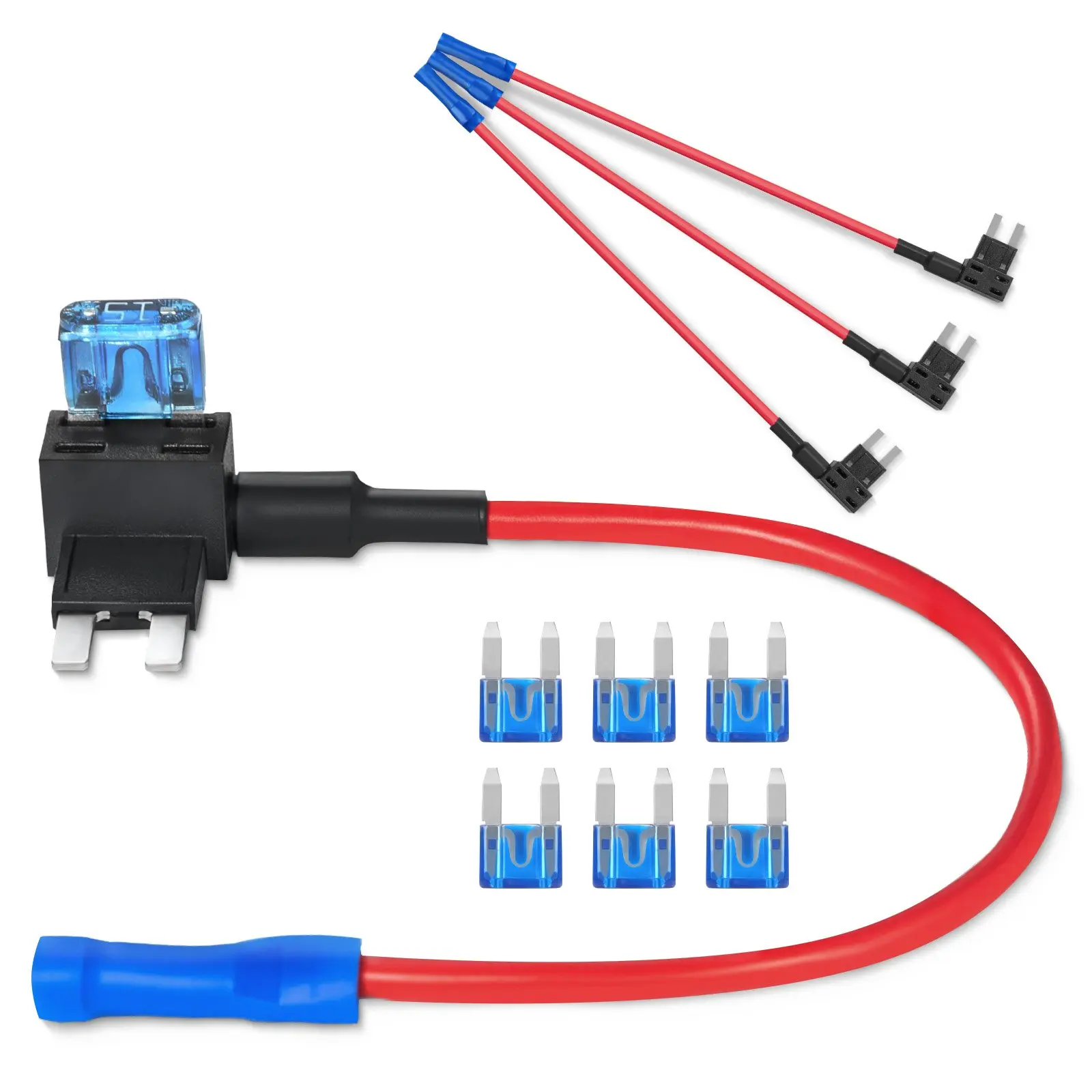 【DealsForYouDays】VEVOR Fuse Tap, 24 Packs, 4 Types 12V Car Add-a-Circuit Fuse Tap Adapter, Standard Mini Micro2 and Low Profile Mini Blade Fuses Holder, ATO ATC ATM Fuses Adapter Jumper for Cars Trucks Boats