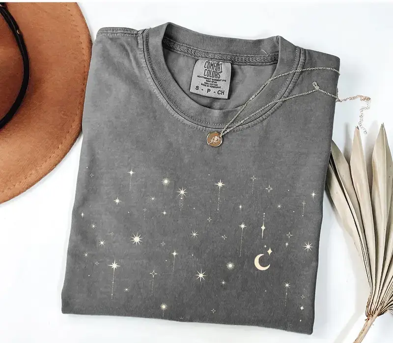 Comfort Colors Vintage Starlight Cute T-shirt, Celestial Tee T-shirt, Mystical Moon T-shirt, Astrology, Space Trendy, Astrological Gift For Her Cute - All In Print