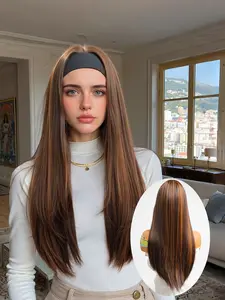 Women's Headband Style Wig, Highlights Dark, Long Straight Design, Adjustable & Comfortable Fit, Ideal for Daily Use, Straight Wigs