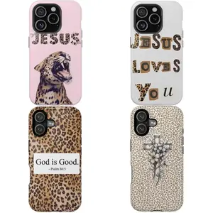 Faith Meets Wild Style Leopard Print Christian Phone Case Jesus, God Is Good & Cross Design for Bold Believers
