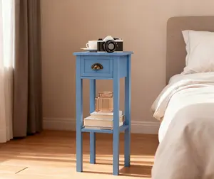 2-Tier Side Table with Drawer and Shelf, End Table , Light Blue