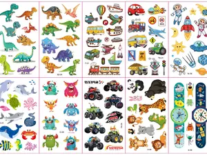 10 Sheets Tattoos for Kids, Mixed Styles Cartoon Temporary Tattoos Stickers with Dinosaur/Cars/Astronauts/Sea Animals/Monsters/Trucks/Cartoon Watch/Space for Boys and Girls Birthday Games for Party