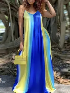 Plus Size Slimming Gradient Color Halter Dress, Summer Beach Vacation Style, Trendy and Comfortable Design, Perfect for Warm Weather, Casual Wear, Womenswear