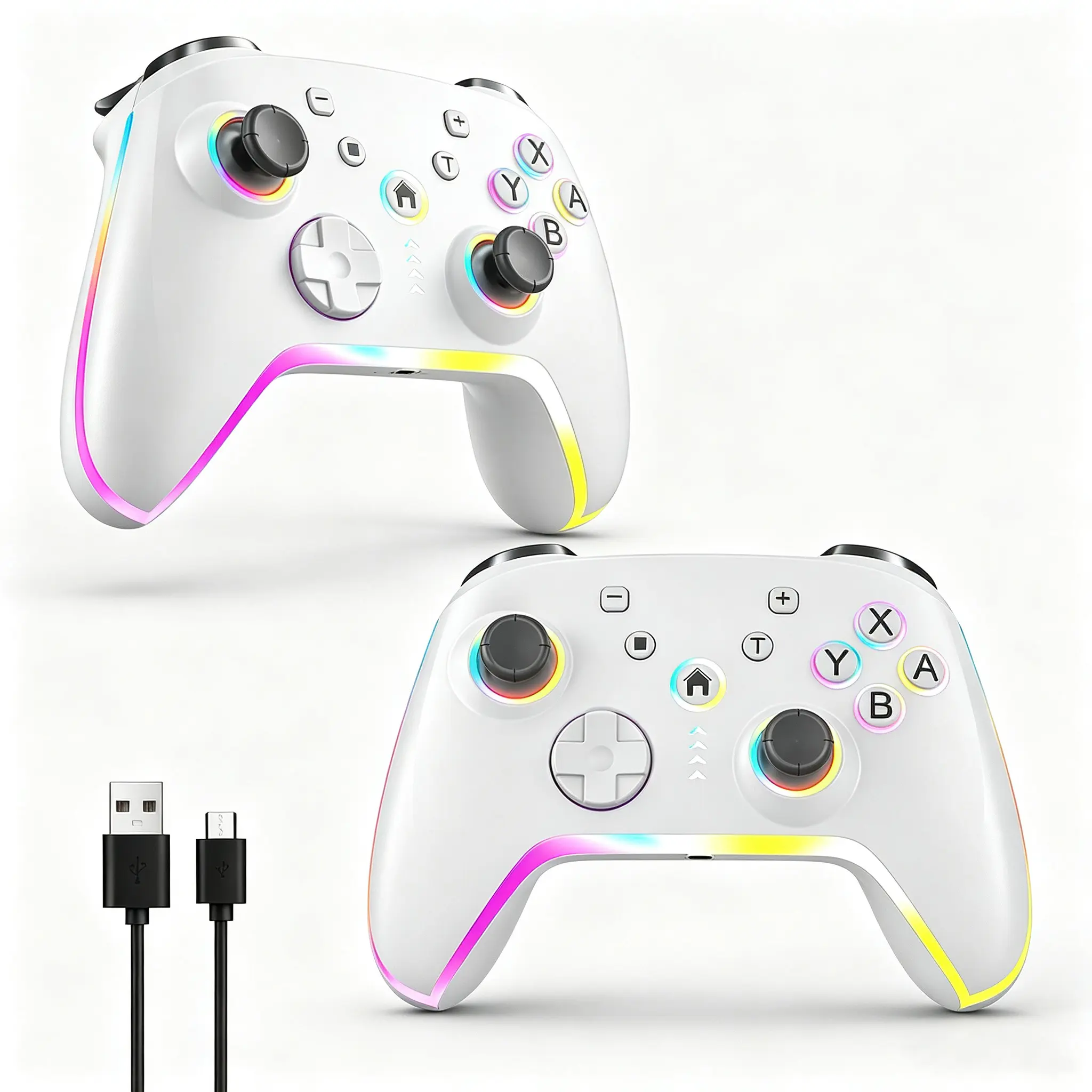 2 Pack Wireless Pro Switch  Controller for Switch 2/Switch/Lite/OLED,Replace for Switch Accessories upgraded,Support PC game Android/iOS with RGB Grip LED lights,Programmable, 6-axis  effect joystick.Adjustable Turbo Dual Vibration Function, Console Kit