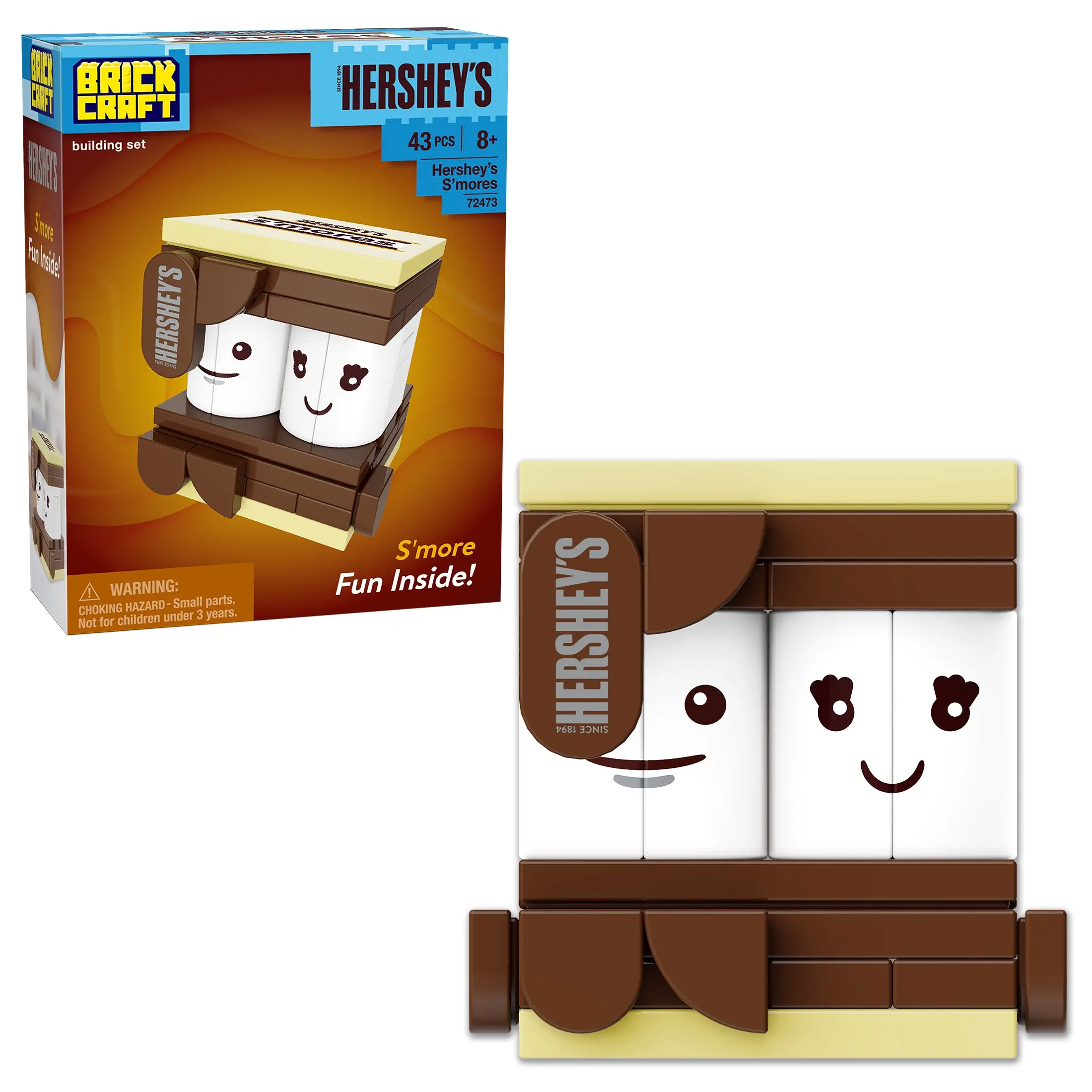 Brickcraft Hershey’s S’mores Building Set, 43-Piece Brick Candy Treat Model Kit with Smiling Marshmallows for Kids & Adults 8+