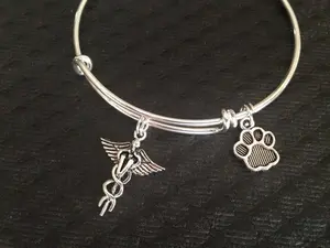 Veterinarian Adjustable Expandable Silver Plated Bangle Bracelet Sturdy Trendy Quality Animal Doctor Gift Paw Print Handmade