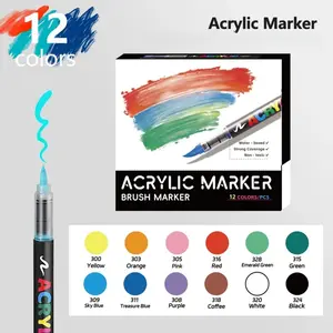 Acrylic Paint Markers Brush Tip & Dual Tip | Set of 12 & 24 Premium Acrylic Paint Pens for Canvas, Rock Painting, Glass, Wood, Ceramic Surfaces, DIY Crafts