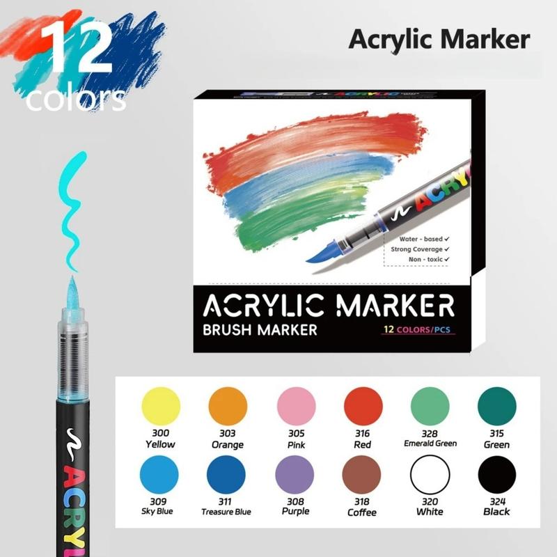 Acrylic Paint Markers Brush Tip & Dual Tip | Set of 12 & 24 Premium Acrylic Paint Pens for Canvas, Rock Painting, Glass, Wood, Ceramic Surfaces, DIY Crafts
