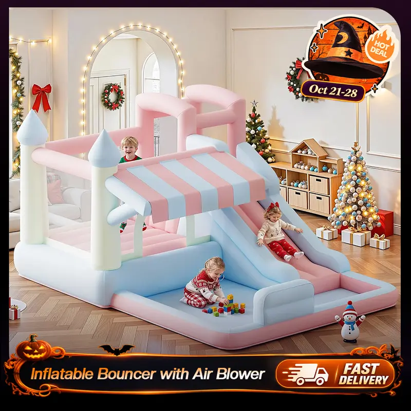 AMERLIFE Inflatable Water Slide Bounce House - Sports Toy for Toddlers with Jumping Area, Climbing Wall, Splash Pool, Water Gun, Included Air Blower (Ages 3-12, Backyard/Indoor Use, Automatic Button Inflate Deflate) #TikTokShopBlackFriday #cozy home