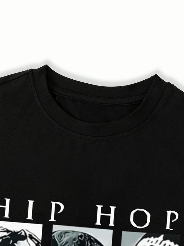 Women's Tupac & Biggie & Ice Cube Print Round Neck Tee, Vintage Trendy Casual Short Sleeve T-shirt for Daily Wear, Ladies Summer, Top