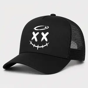 Unisex Cartoon Ghost Face Trucker Hat, Adjustable Mesh Baseball Cap, Casual Outdoor Streetwear Hat for Men Women ,art hat black