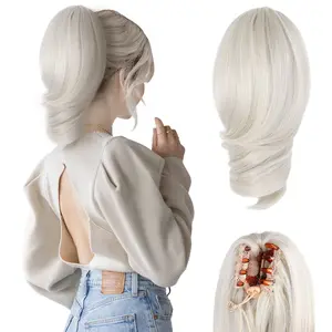 Claw Clip Ponytail Extension - 12 Inch Curly Ponytail Extension, Wavy Pony Tails Hair Extensions, Synthetic Hair Extensions Ponytail, Clip On Ponytails for Women (Color:  Blonde)